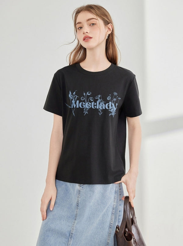 Letter Print Black Short Sleeve T-Shirt