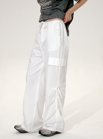 Drawstring Bow Wide-Leg Cargo Pants