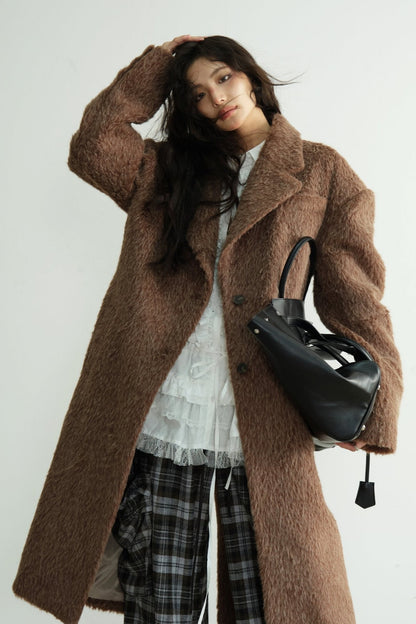 Genderless Handsome Long Silhouette Tweed Coat