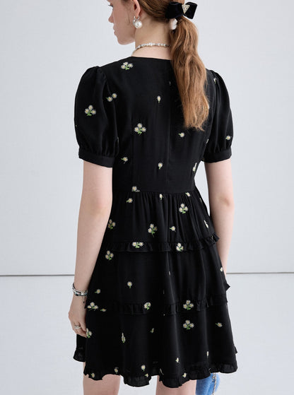 French Embroidered Black Dress