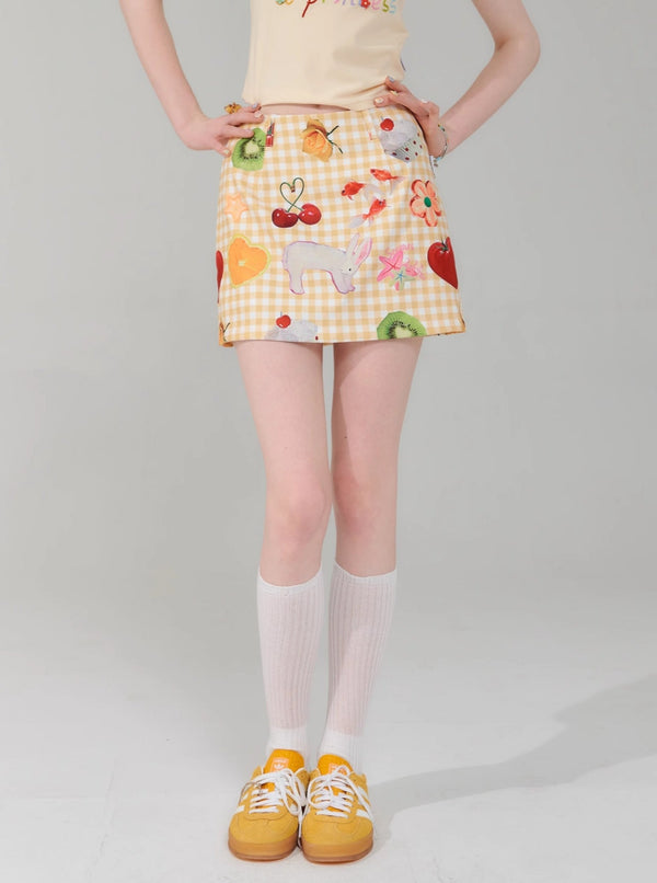 Yellow Fruit Print Skirt