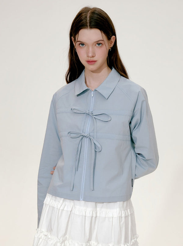 Shirred Bow Lace Shirt