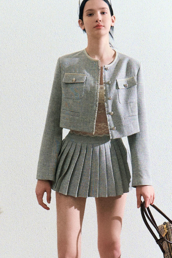 Linen Coat And Pleated Skirt Set-Up