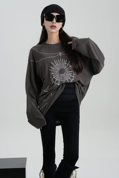 Sense Print Loose Long Sleeve T-Shirt