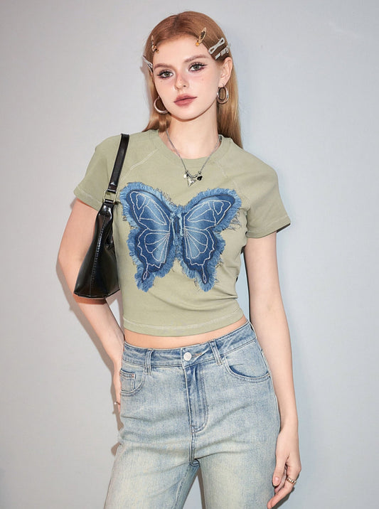 Butterfly Patch Short Sleeve Top
