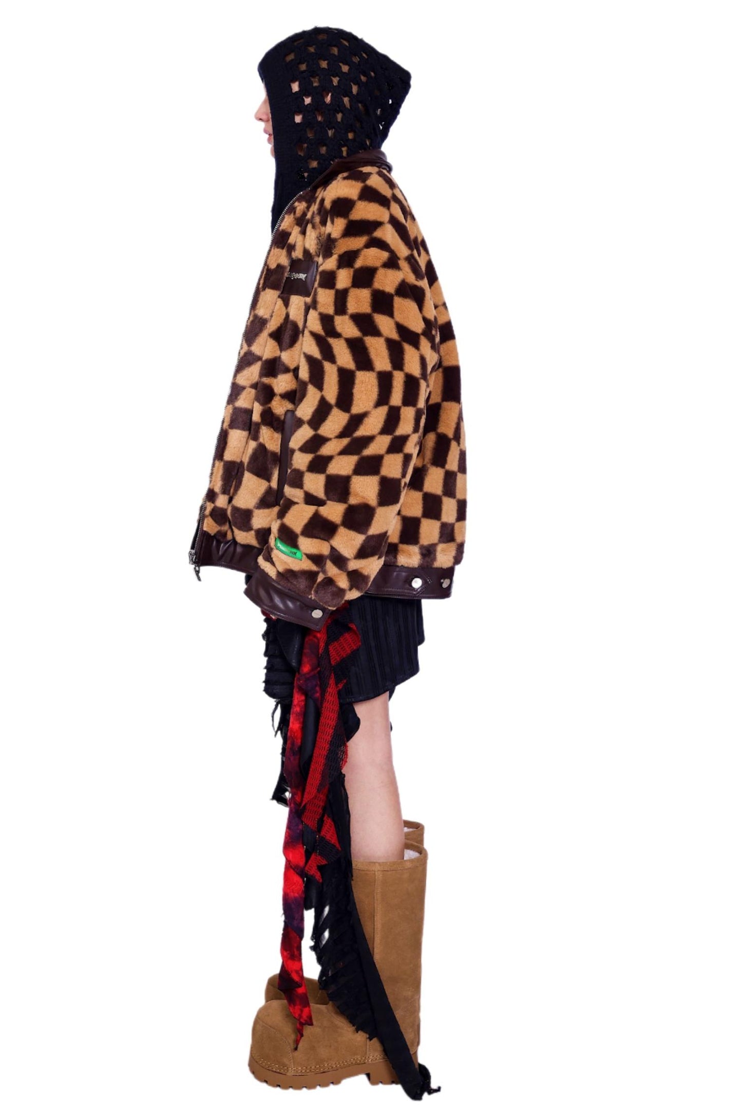 Checkerboard Plush Panel Coat