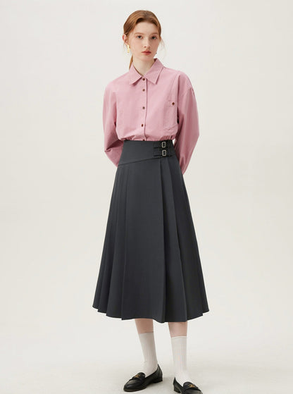 Gray Temperament Mid-Length Skirt