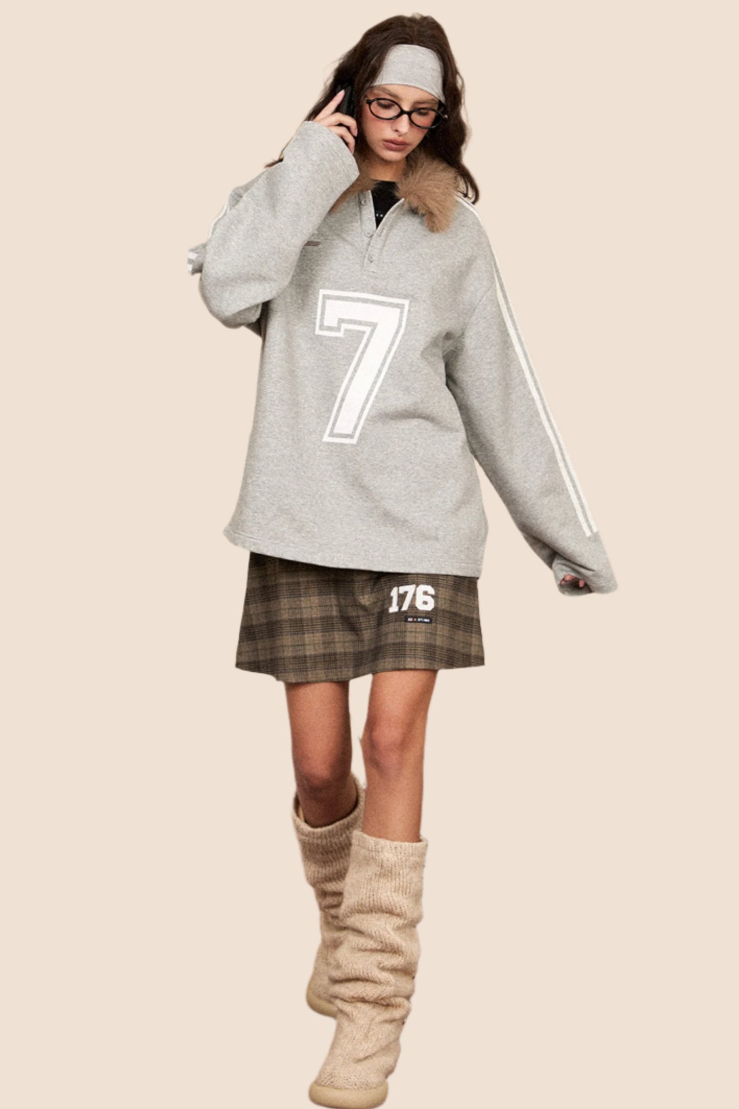 Loose Sporty V-Neck Sweatshirt