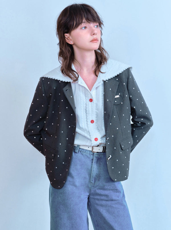 Dot Collarless Coat