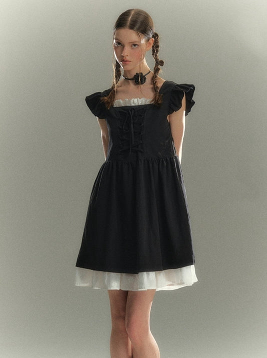 Weißes French Small Flying Sleeve Kleid