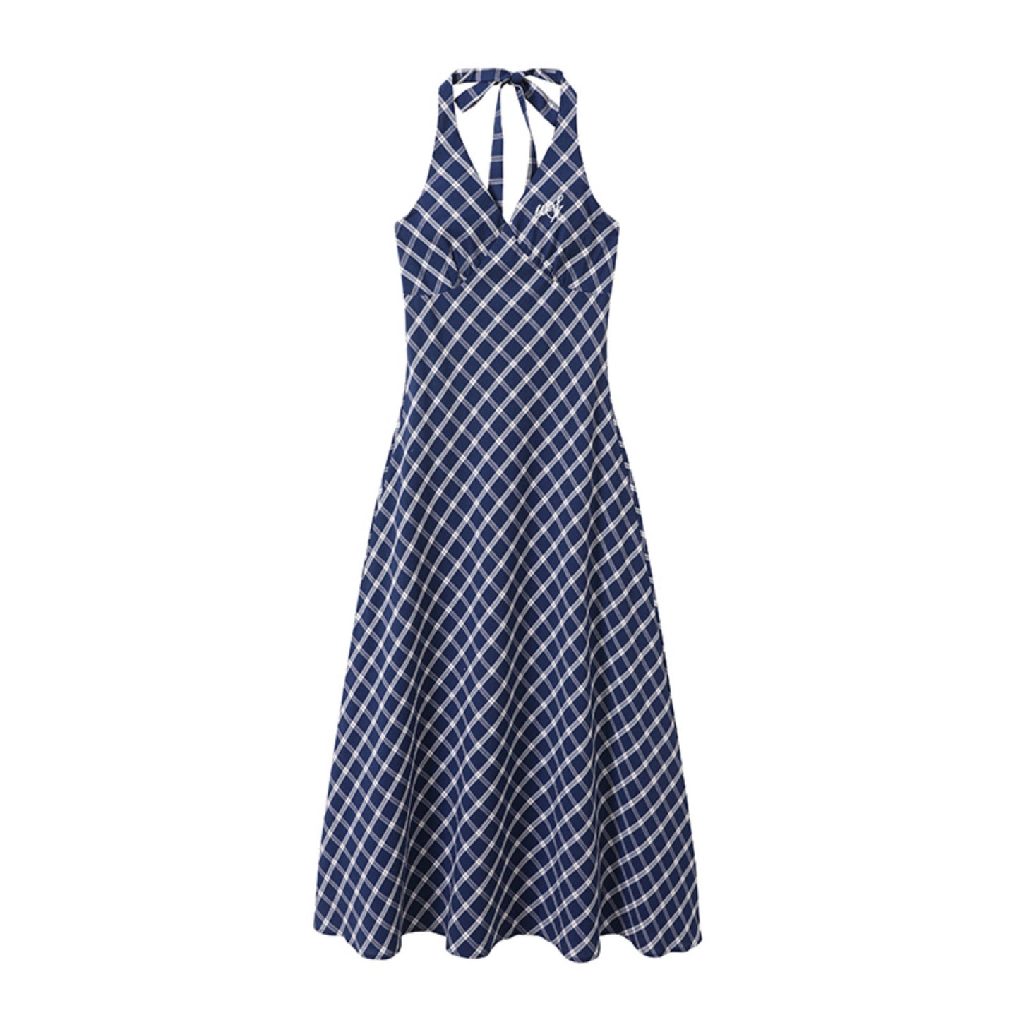 Retro Plaid Halter Dress With Smock Set-Up