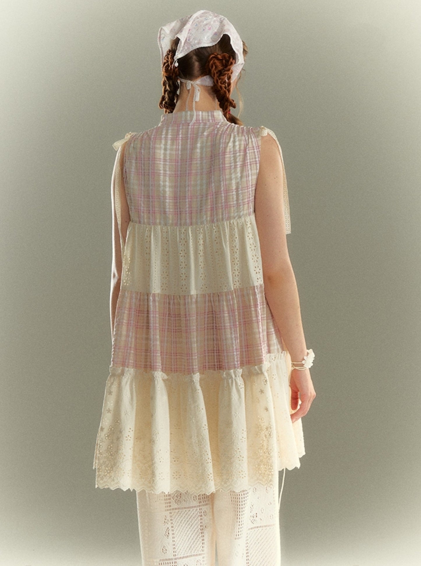 French Check Lace Midi Dress