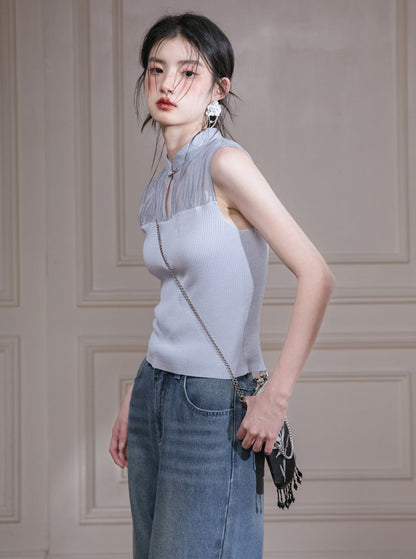 Chinese Patchwork Lyocell Wool Vest Top