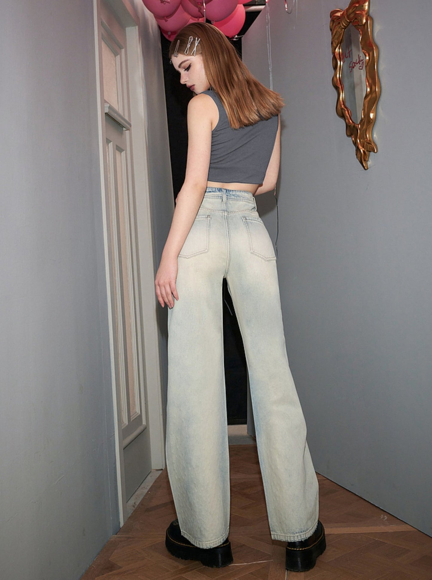 Narrow Wide-Leg Sparkle Denim Pants