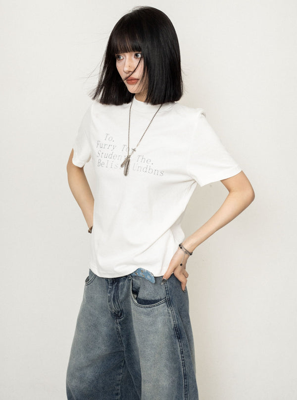 Retro Letter Print Short Sleeve Top