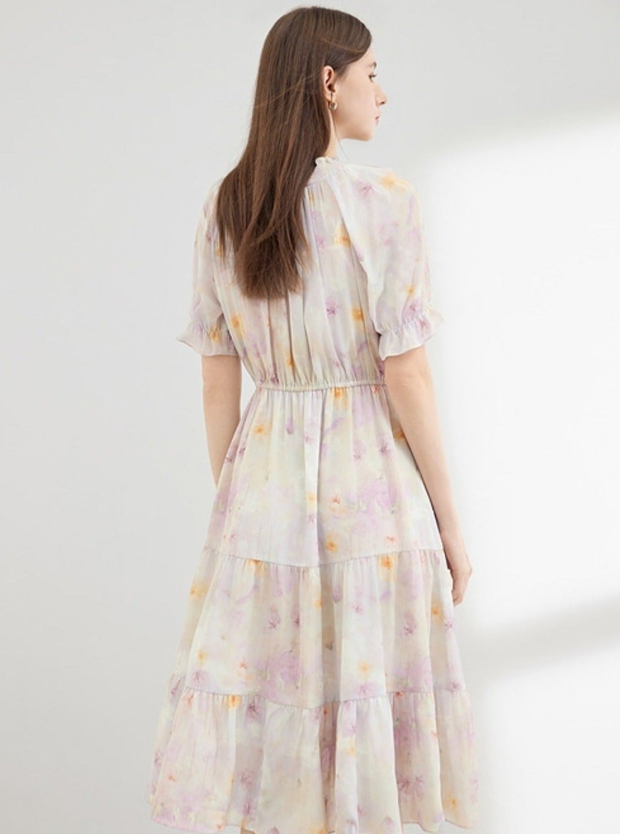 Pressed Pleats Gentle A-Line Floral Dress