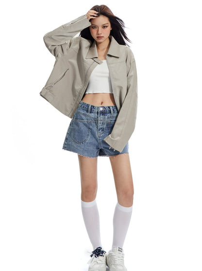 Raw-Edged Denim Shorts Pants