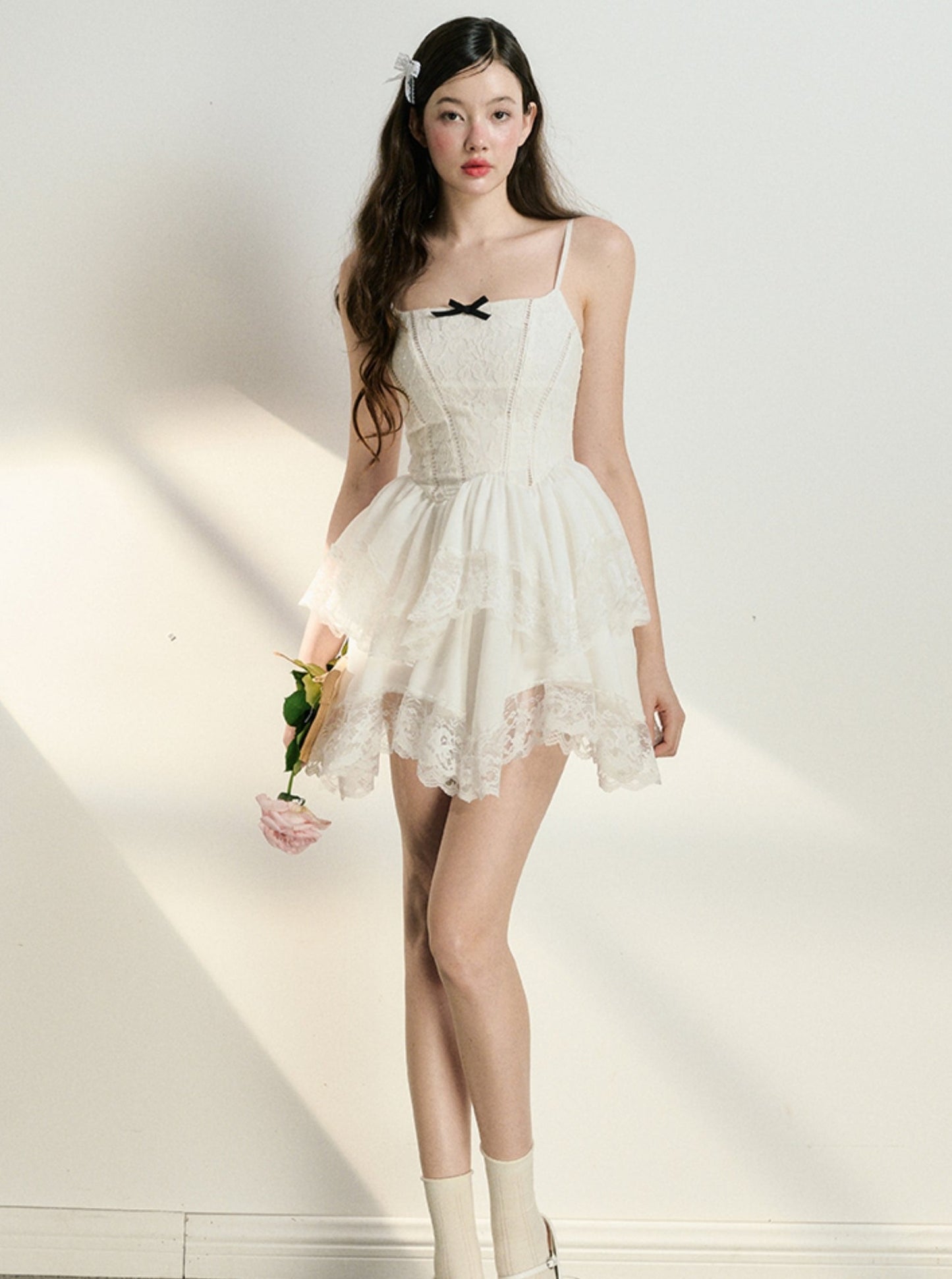 Lace White Suspender Dress