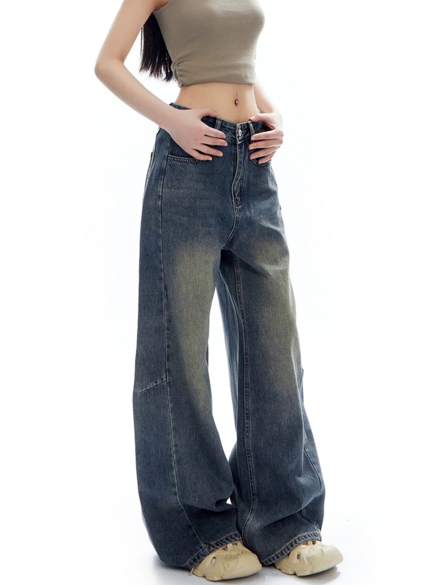 Amerikanische Retro Distressed Straight Denim-Hose