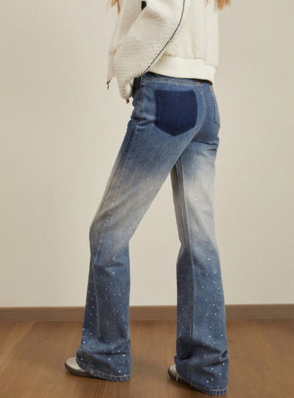 Rhinestone Denim Blue Jeans Pants