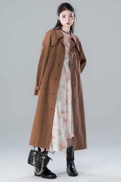 Chestnut Sandalwood Double Button Trench Coat