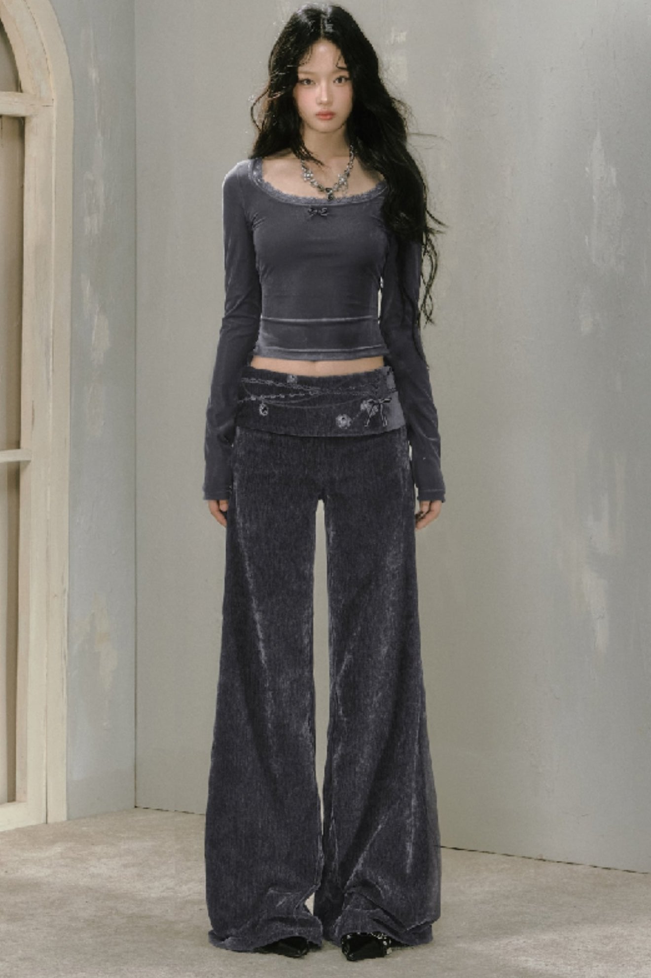 Black Texture Bootcut Pants