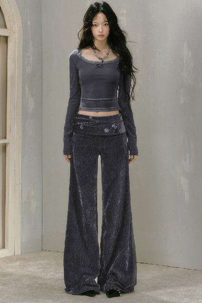 Black Texture BootCut Pants