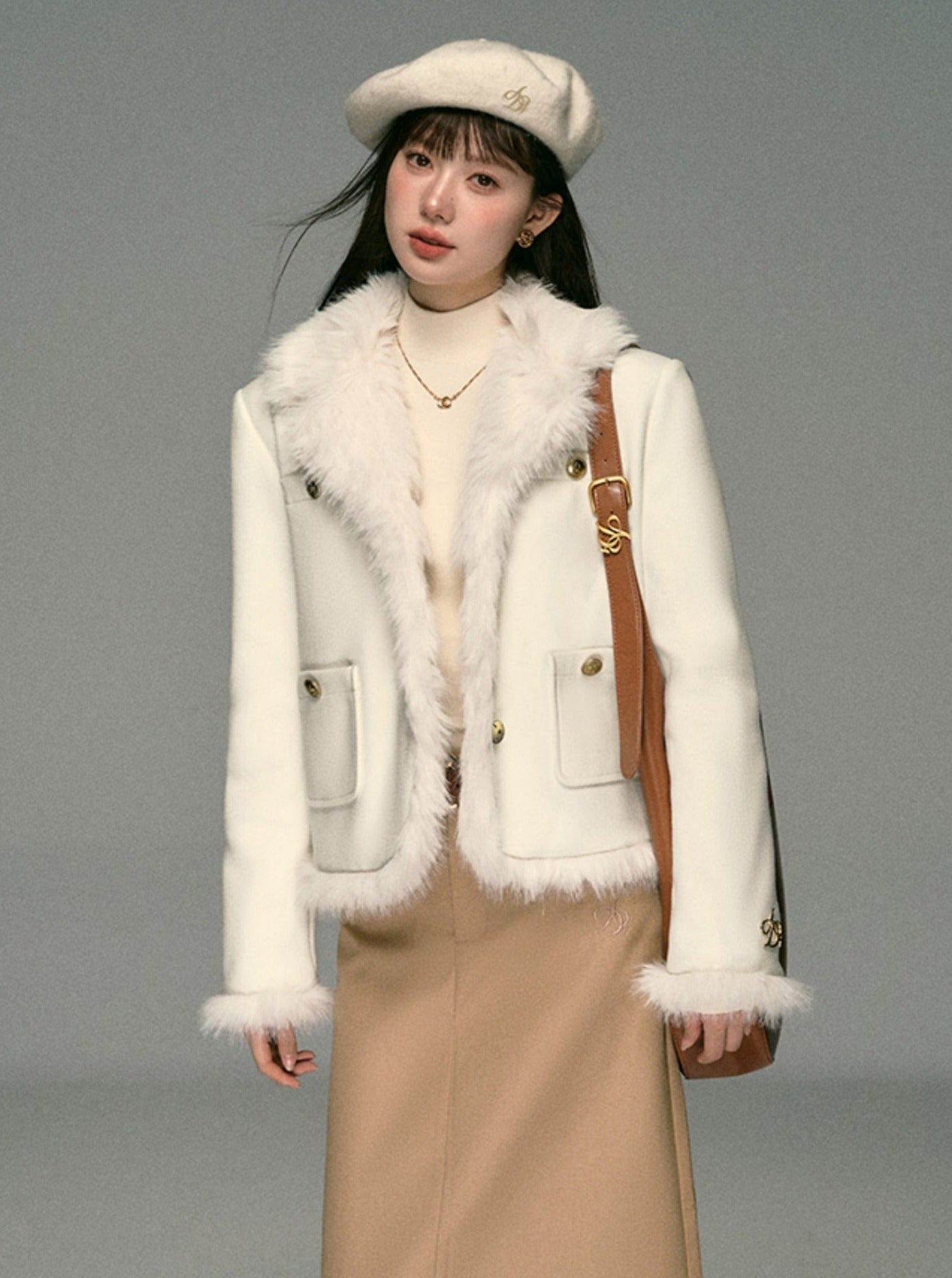 Fragrance Lapel Spliced Fur Collar Jacket