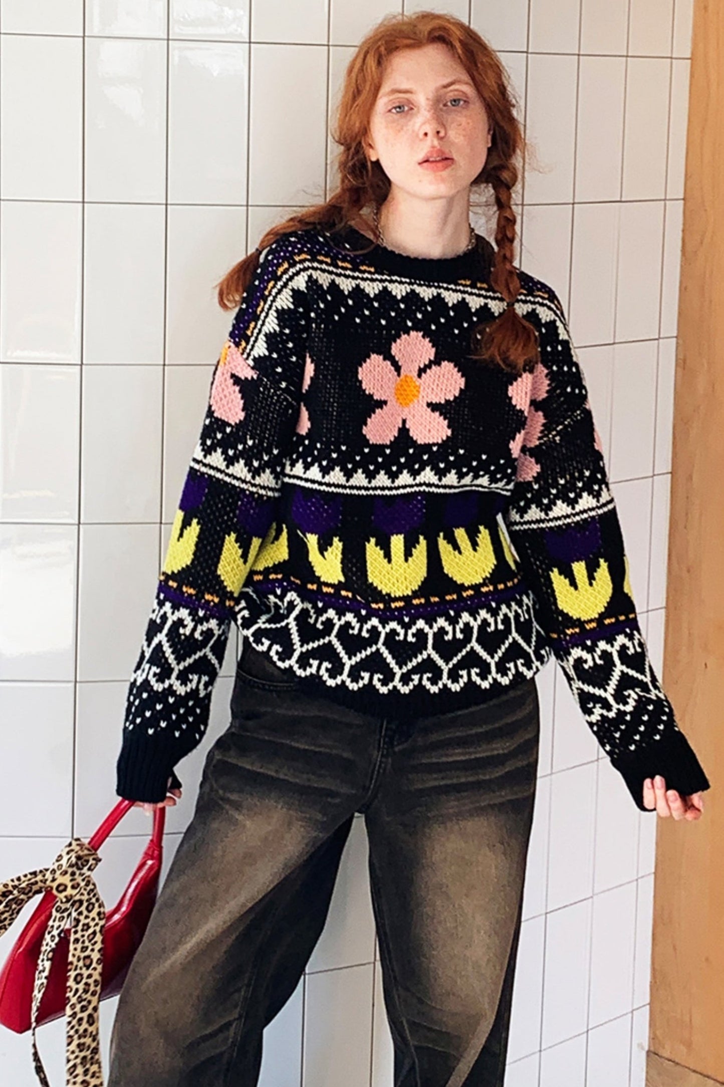 Floral Jacquard Slim Sweater Top