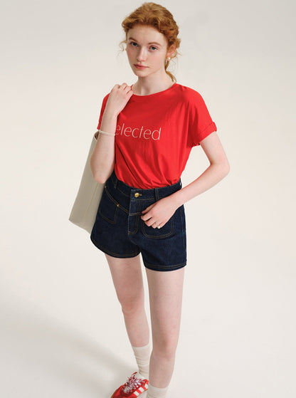 Red Round Neck Cotton Crop Top