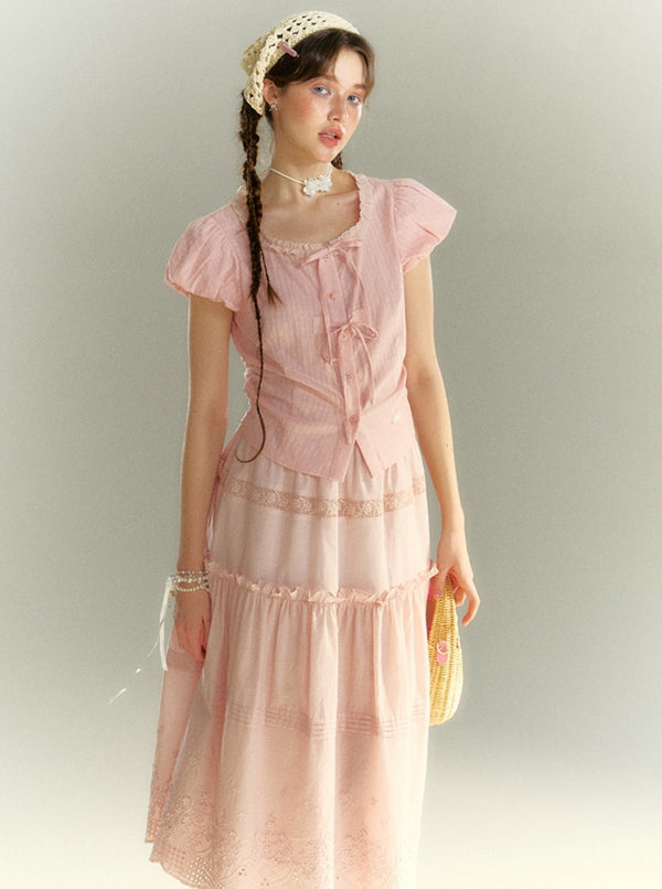 Elasticated Waist Lace Maxi Skirt Set-Up