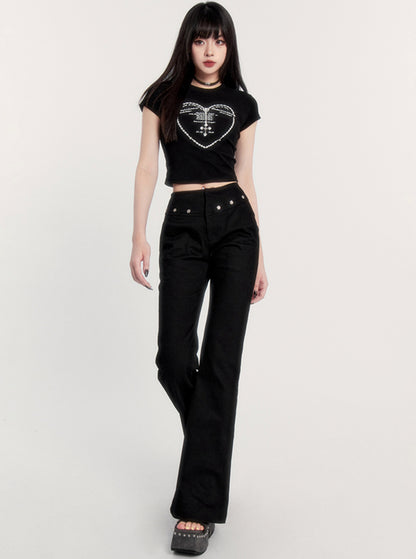 Rose Stud High Waist Trousers