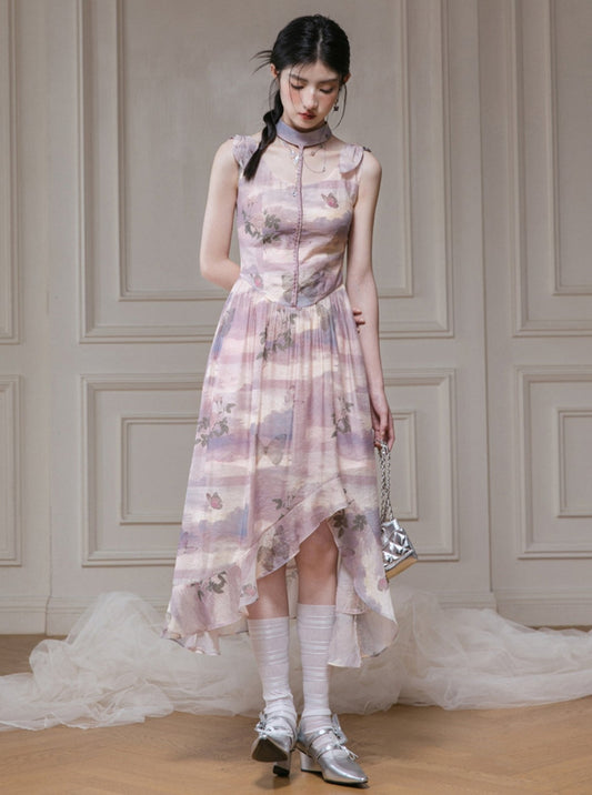 Rose Schmetterling Print Kleid