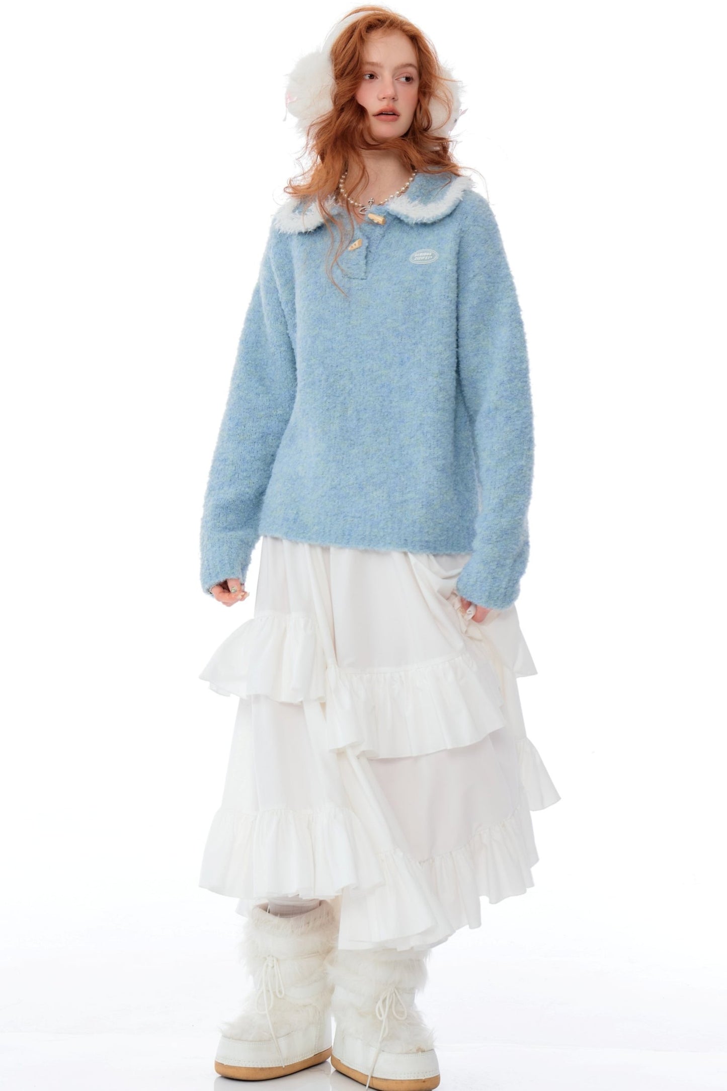 Soft Loose Polo Doll Collar Sweater