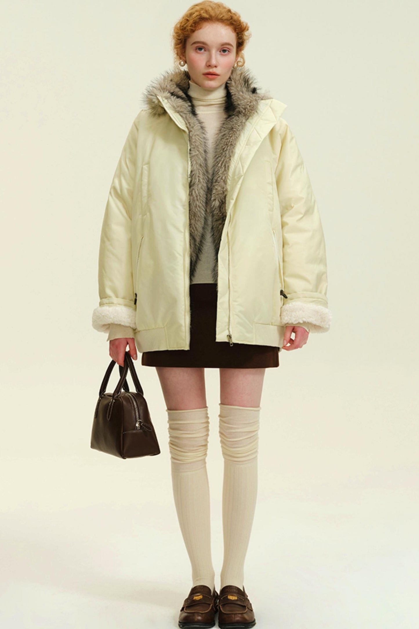 Reversible Winter Fur Collar Coat