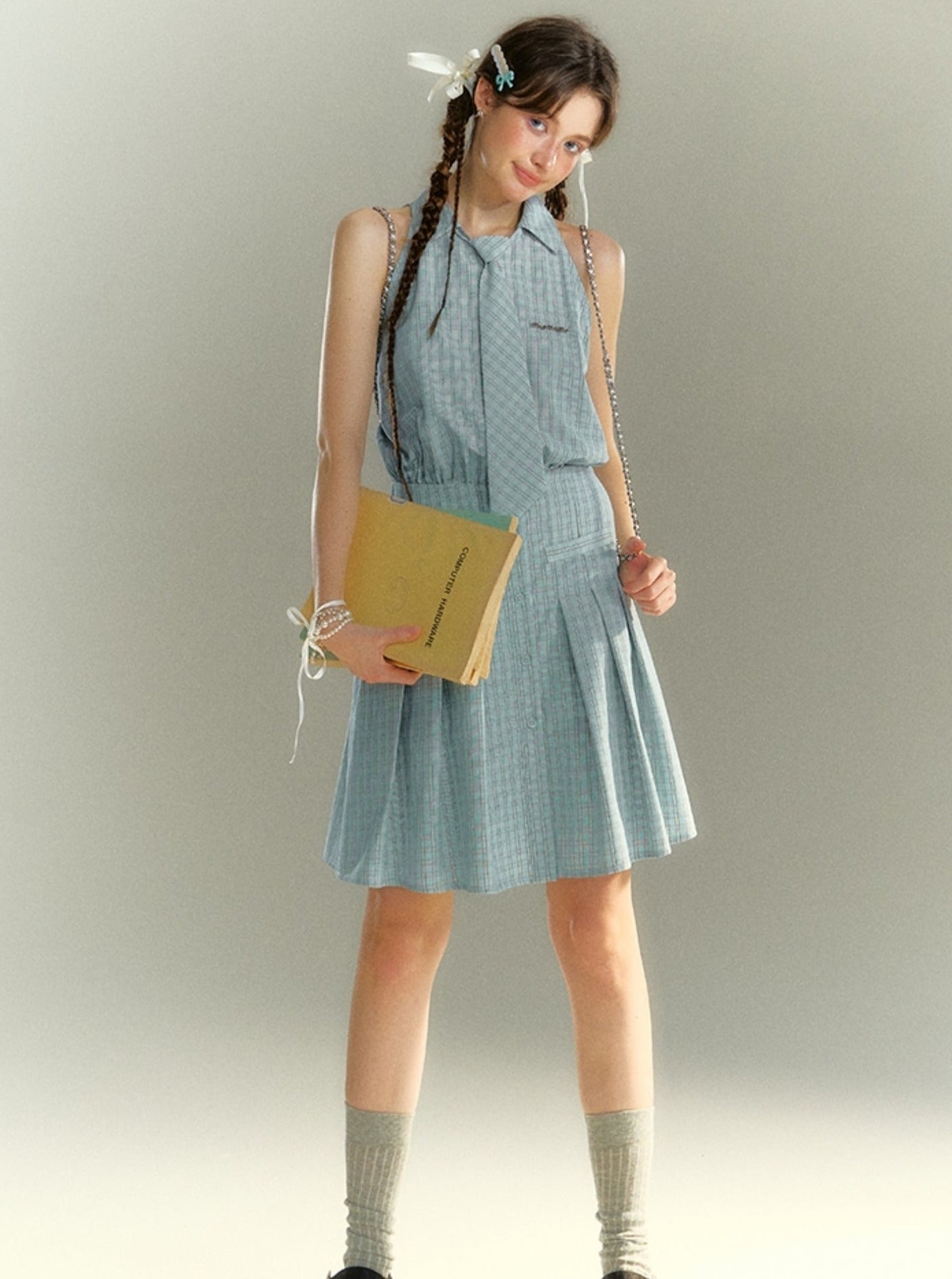 College Blue French Sleeveless Dress