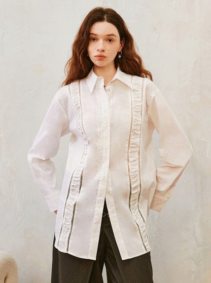 Vintage Cut-Out Lace Panelled Shirred Shirt