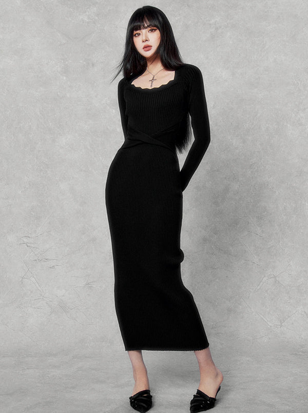 Pinching Waist Knitted Dress