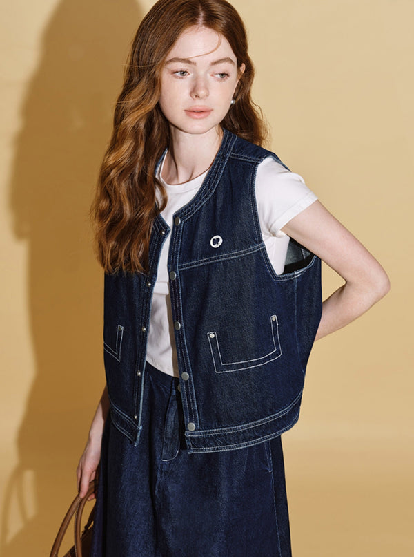 Retro Denim Vest And Skirt Set-Up