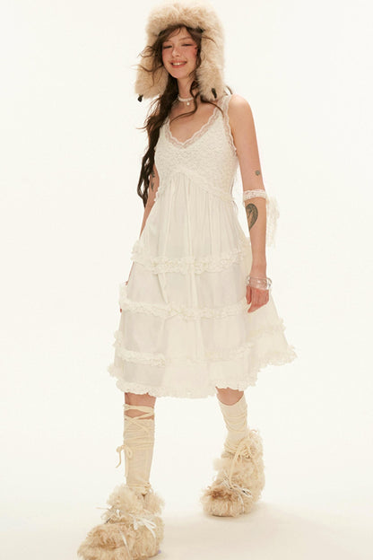 Feminine Lace Mid-Length Dress