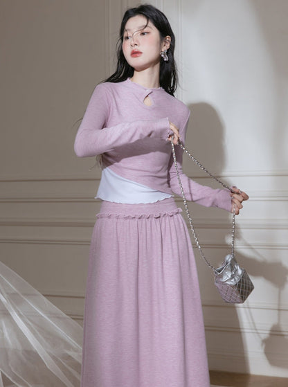 Fandel Knitted Shirred Top Skirt Set