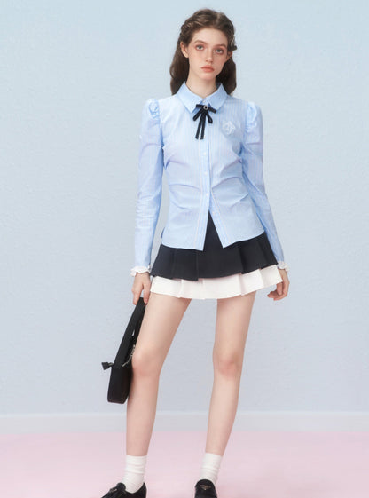 Striped princess sleeve cinched waist shirt