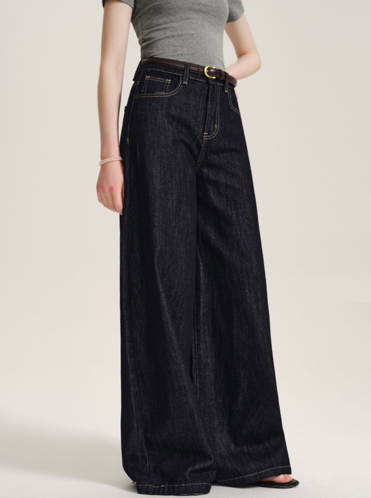 Retro Dark Blue Wide-Leg Jeans Pants