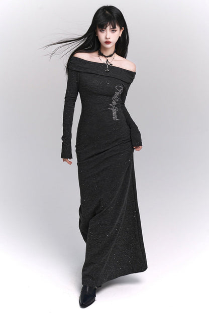 One-Shoulder Gray Fishtail Dress