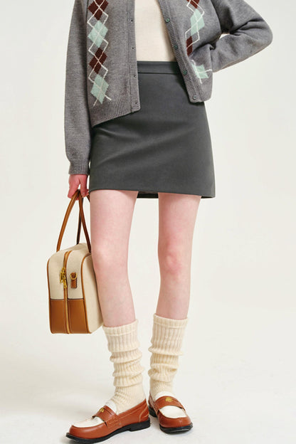 High Waist A-Line Woolen Skirt