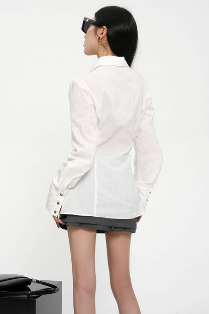 Pleated Waist Mid-Length White Shirt