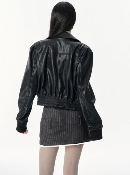 American Retro Short Black Leather Jacket