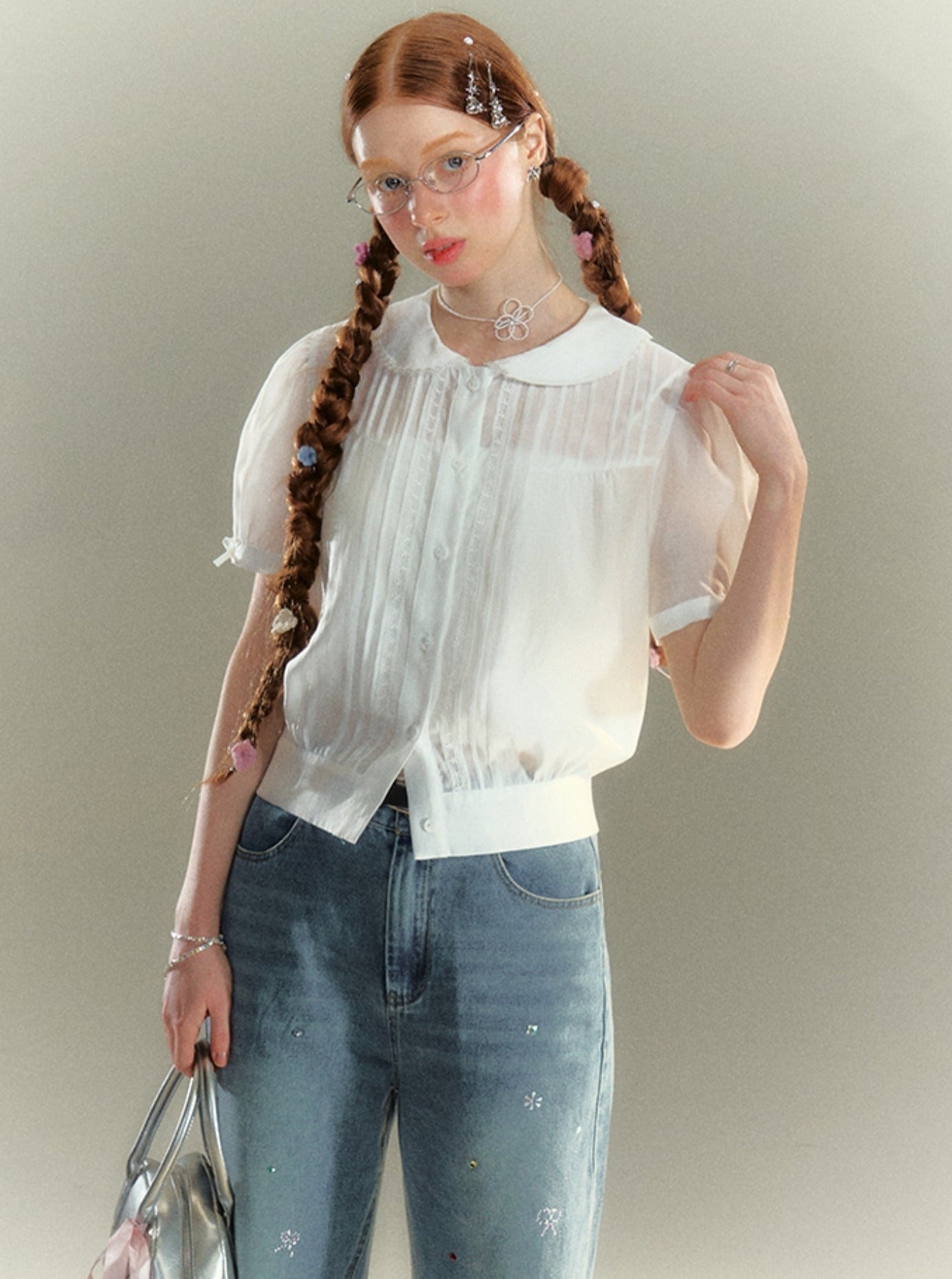 Babydoll Collar Short Sleeve Shirt