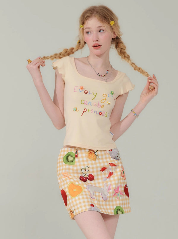 Letter Square Neck T-Shirt