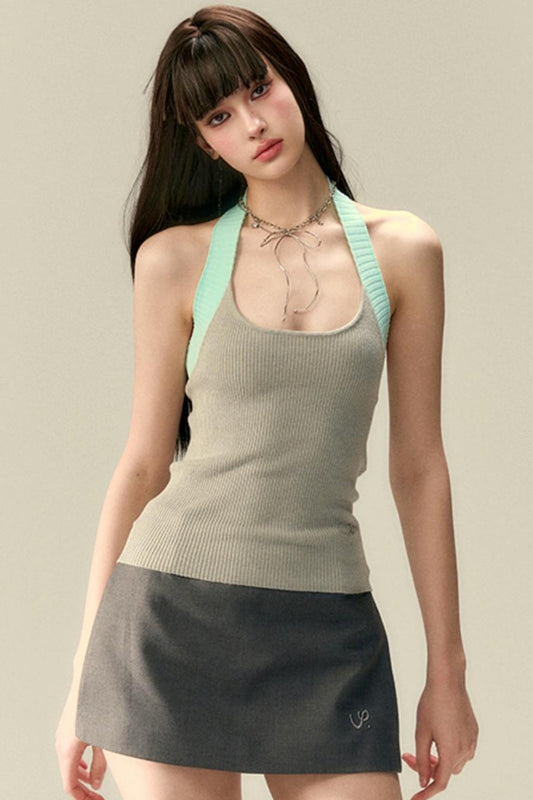 Slim-Fit Contrast Knit Tank Top